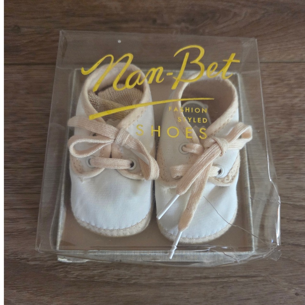 Nan Bet Fashion Styled Vintage Shoes Baby Cream Canvas Lace Up Crib Shoes